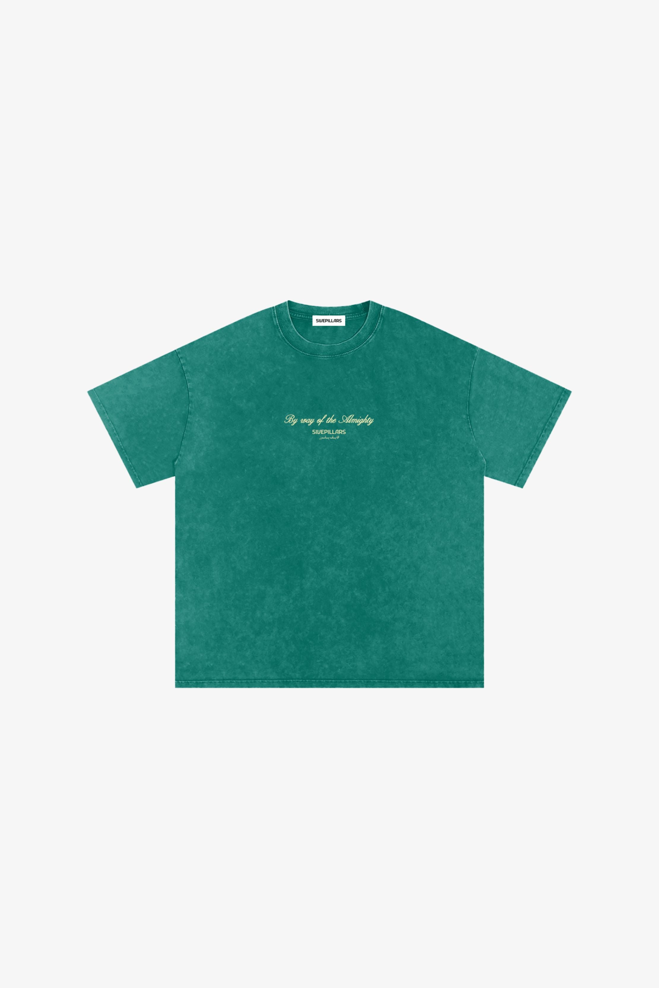 By Way Of Almighty washed heavyweight cotton tee by 5ivepillars in Dark Green, Sky Blue, and Grey